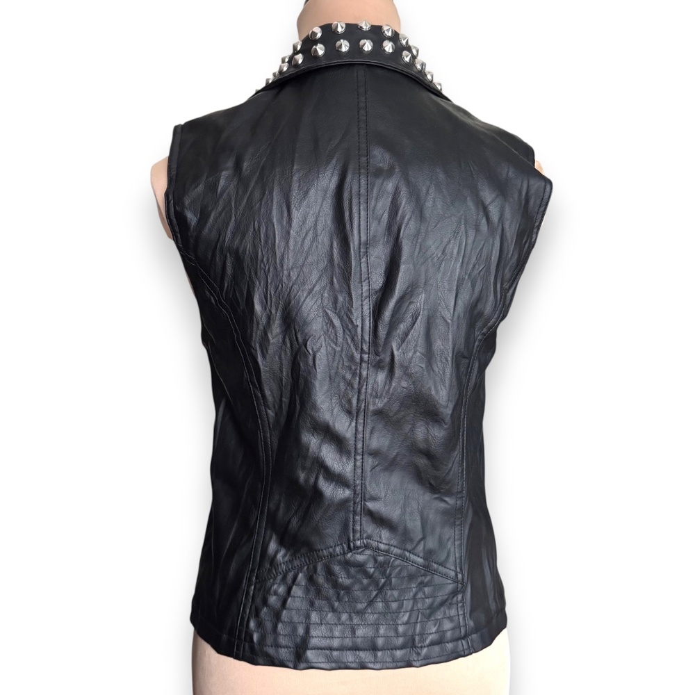 FOREVER 21 Black Studded Moto Vest Vegan Leather S - Picture 5 of 11